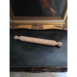 Vintage Beech Wood Rolling Pin 15.75" Straight Barrel Double Handle Rustic